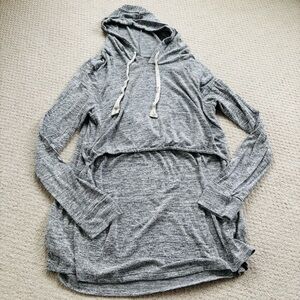 Latched Mama gray Hooded fleece nursing Top